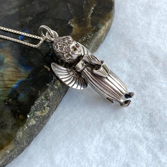 VTG Sterling Silver 925 Mexico Celia Harms Articulating Angel Pendant Necklace - Picture 4 of 16